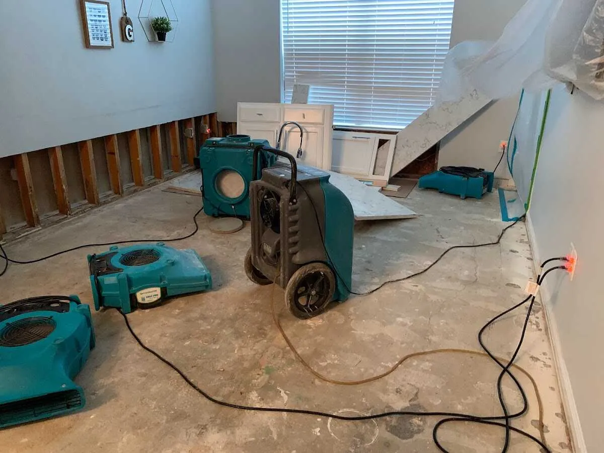 Dehumidifier in flood-cut room for Water Damage Restoration in Westphalia